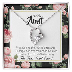 Aunt Best Aunt Ever Forever Love CZ Heart Necklace White Gold Standard Box